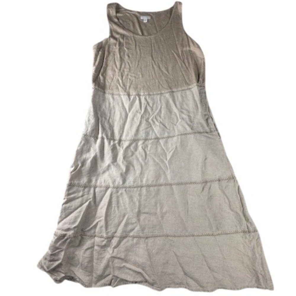 J. Jill Dress Womens Small Beige Linen Tiered Sleeveless Maxi Pockets